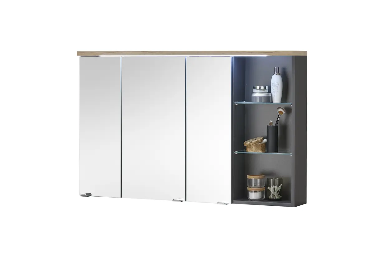 Spiegelschrank- B ca. 110 cm, Dunkelgrau, Eiche Dekor, Spiegel