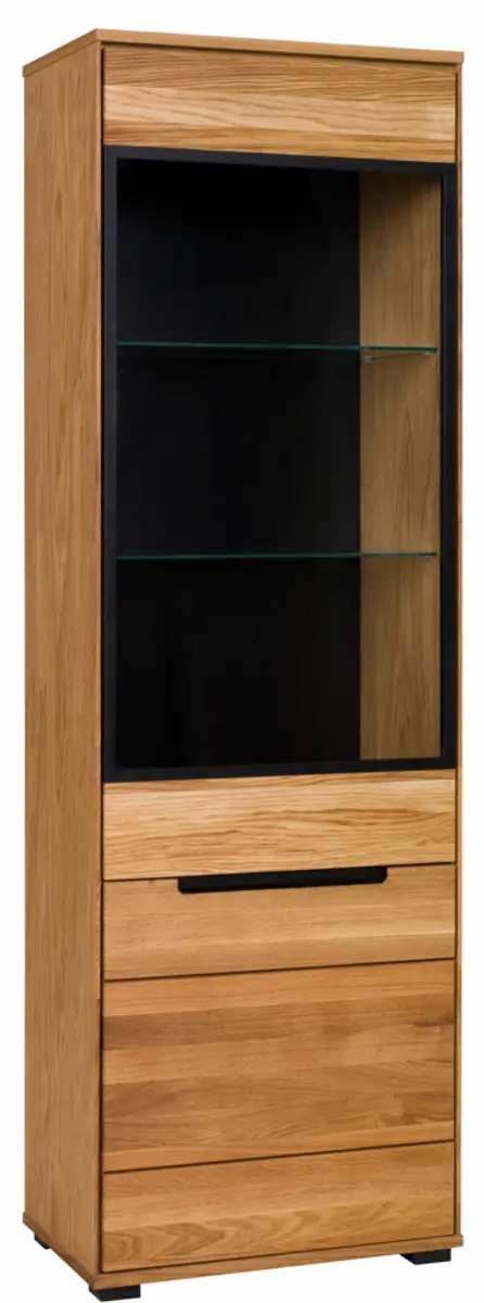Vitrine- Eiche, Massiv, Glas, Alurahmen, Schwarz