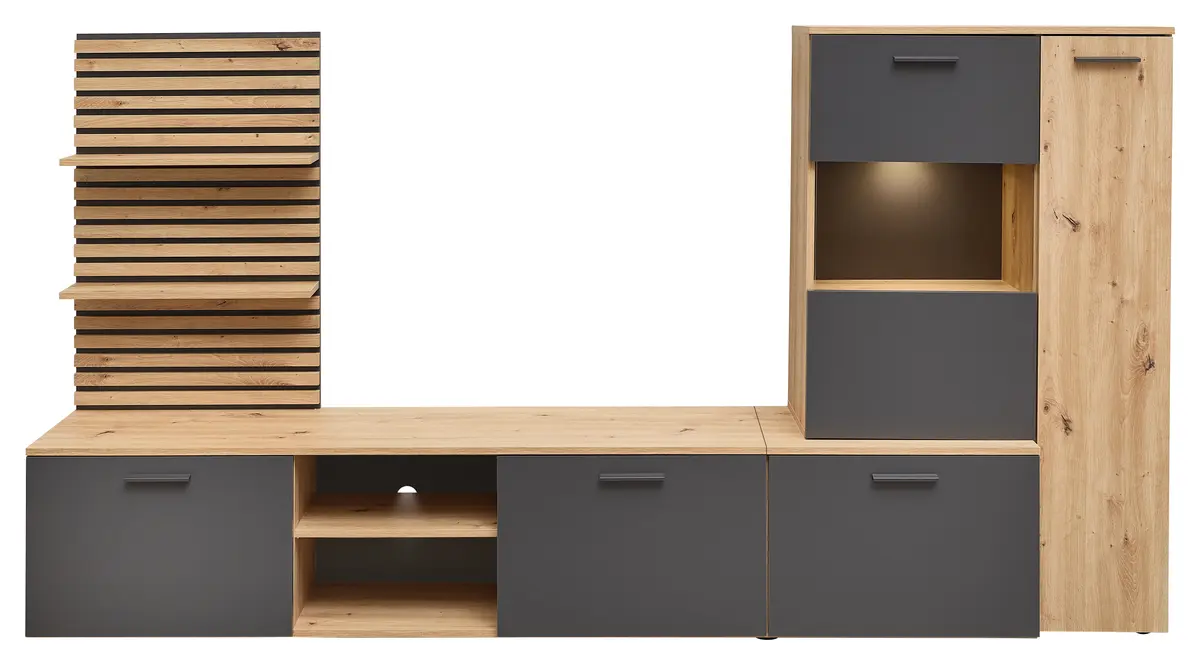 Wohnwand- Eiche  Dekor, Anthrazit