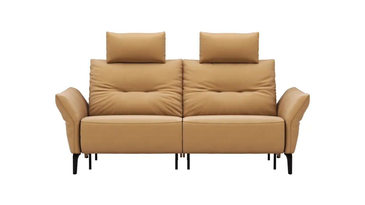 Sofa Bahia - 2-Sitzer inkl. Kopfstütze/ Armlehne verstellbar und Relaxfunktion (motorisch), Leder, Kurkuma