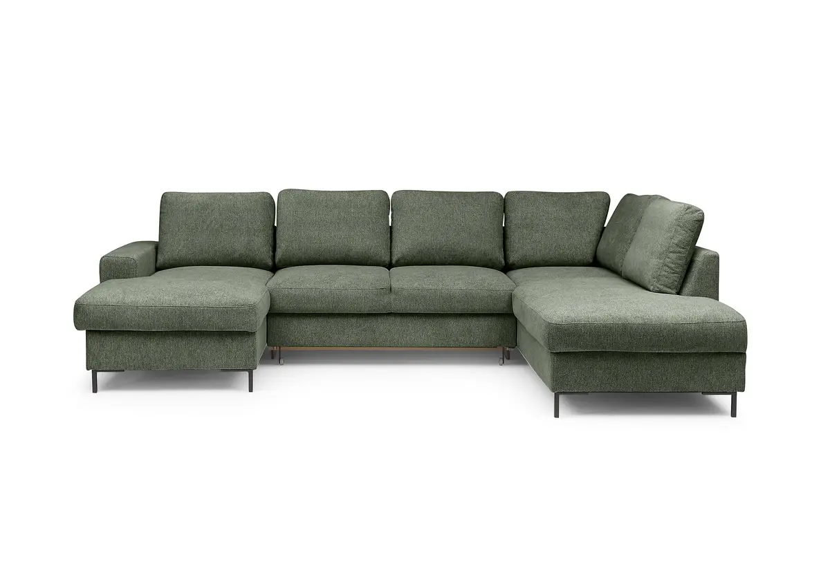 Wohnlandschaft - Longchair links mit 2-Sitzer und Ecke rechts, Stoff, Dunkelgrün