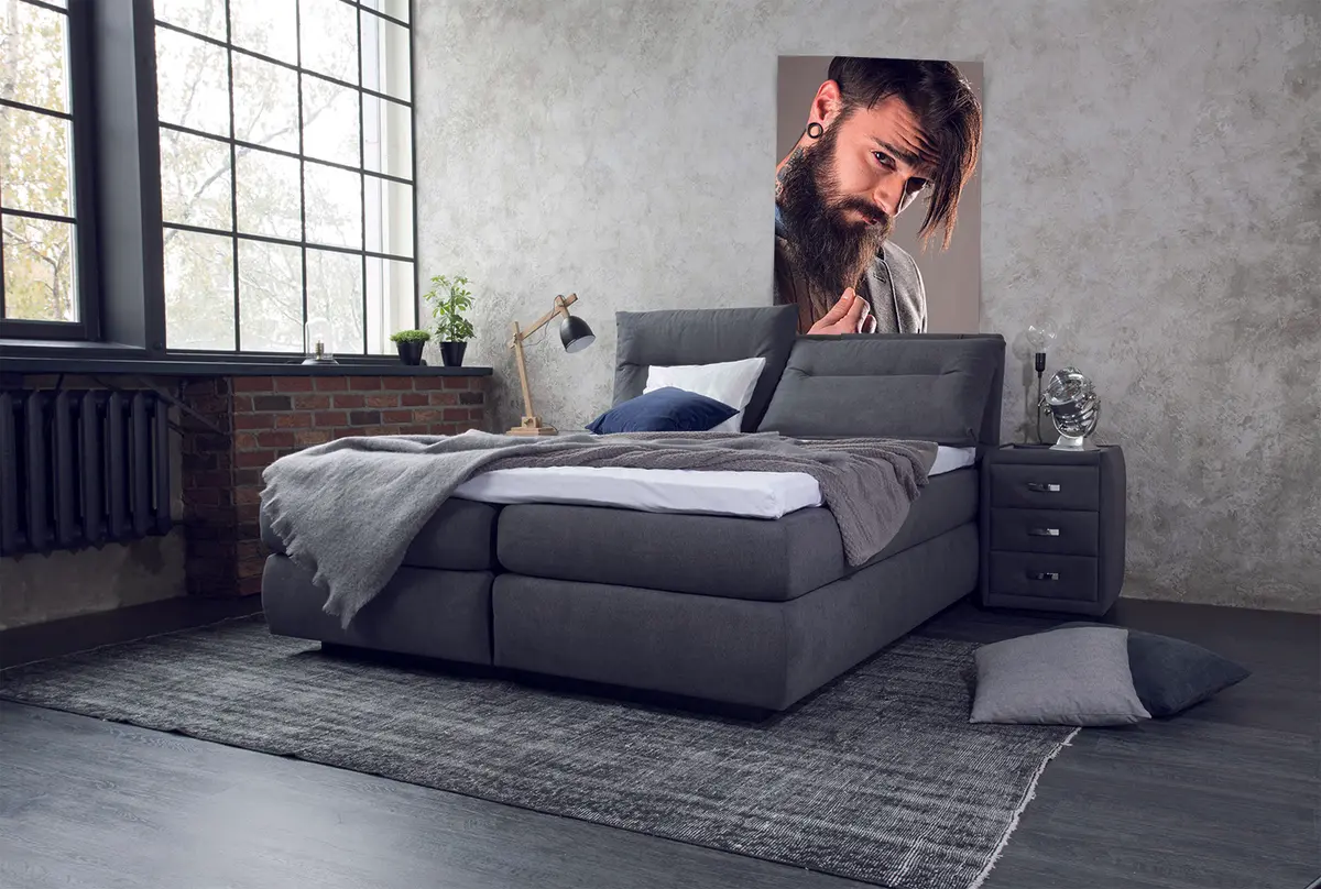 Boxspringbett Edela - Liegefläche 180x200 cm, Stoff, Anthrazit