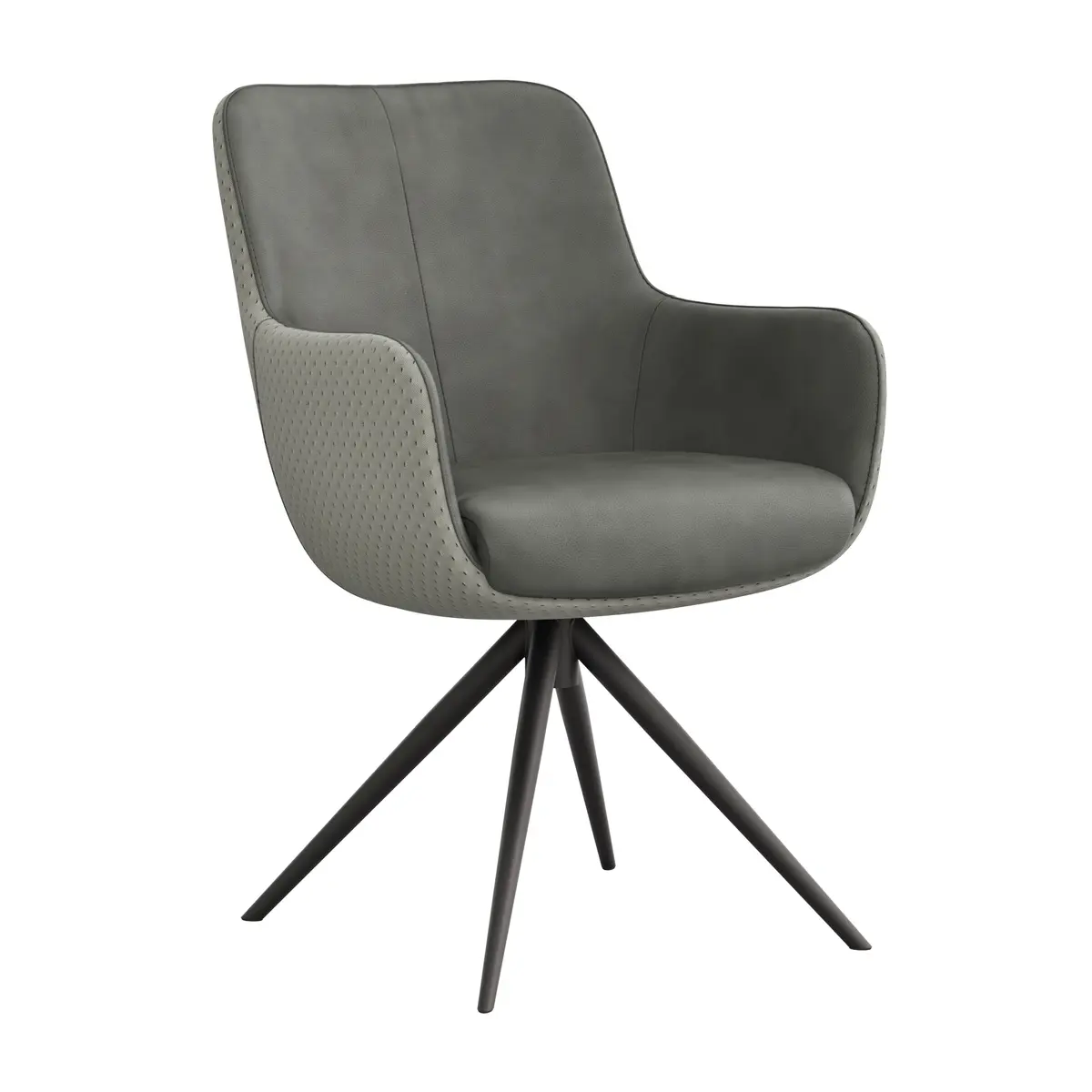 Armlehnstuhl Mis - Leder, Dunkelgrau, Stoff, Grau, Gestell Stativ