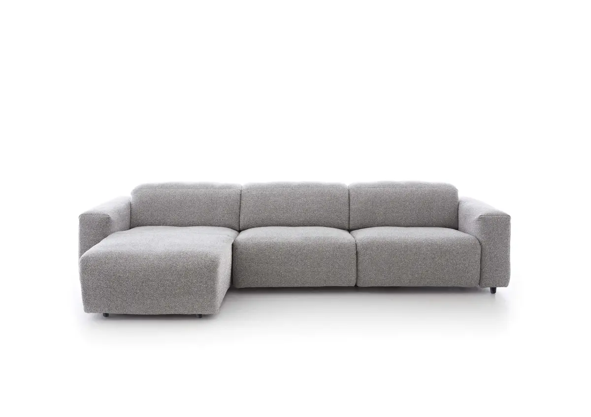 Ecksofa - Longchair links mit 2-Sitzer, Stoff, Hellgrau