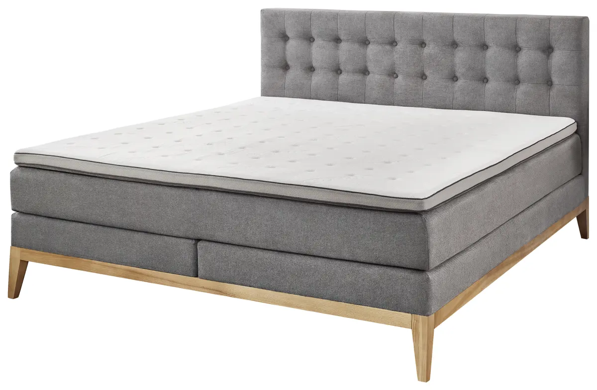 Boxspringbett- Liegefläche ca. 180x200 cm, Stoff, Hellgrau