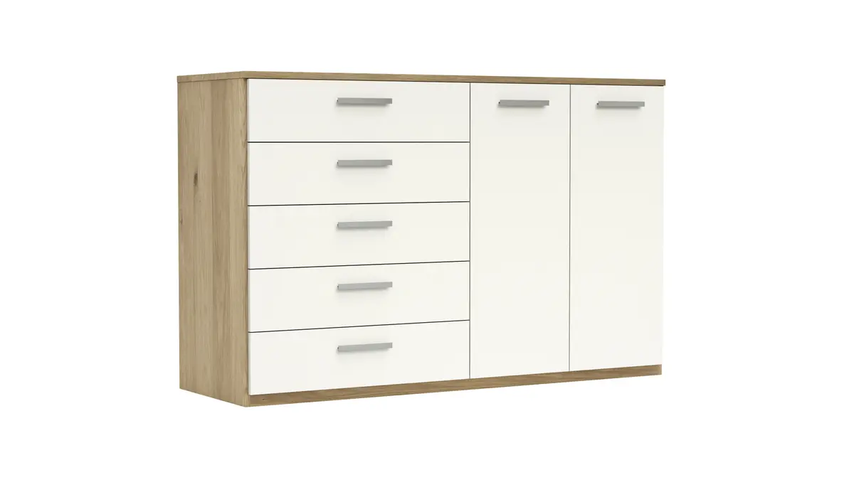 Kommode Viana - Balkeneiche furniert, Weiß