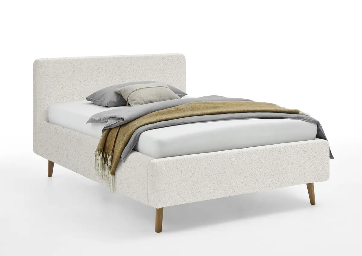 Polsterbett - Liegefläche ca. 140x200 cm, Bouclé-Stoff, Cremeweiß