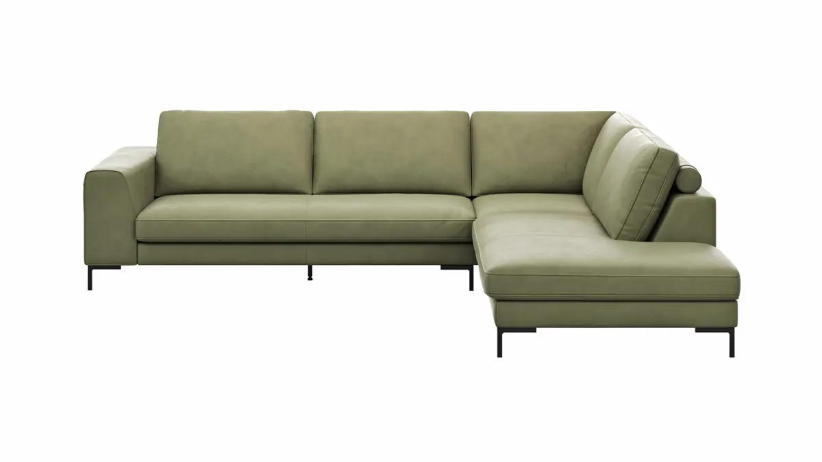 Ecksofa Solano - 2,5-Sitzer mit Ecke Rechts, Leder, Olive