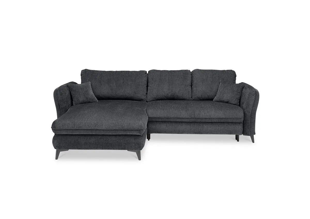 Ecksofa - Longchair links mit 2-Sitzer, Schlaffunktion mit Bettkasten, Stoff, Schwarz