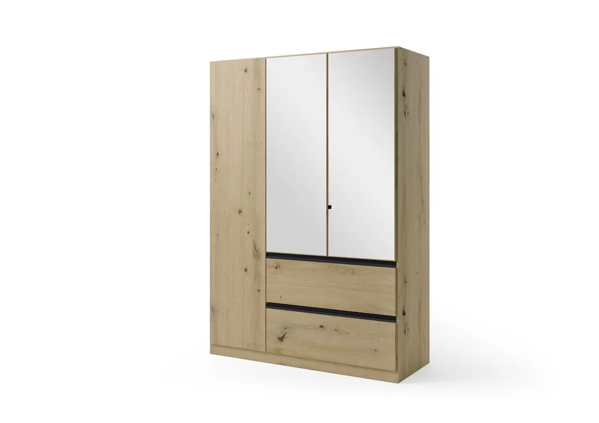 Drehtürenschrank RASA- B ca. 136 cm, Eiche Dekor, Spiegel
