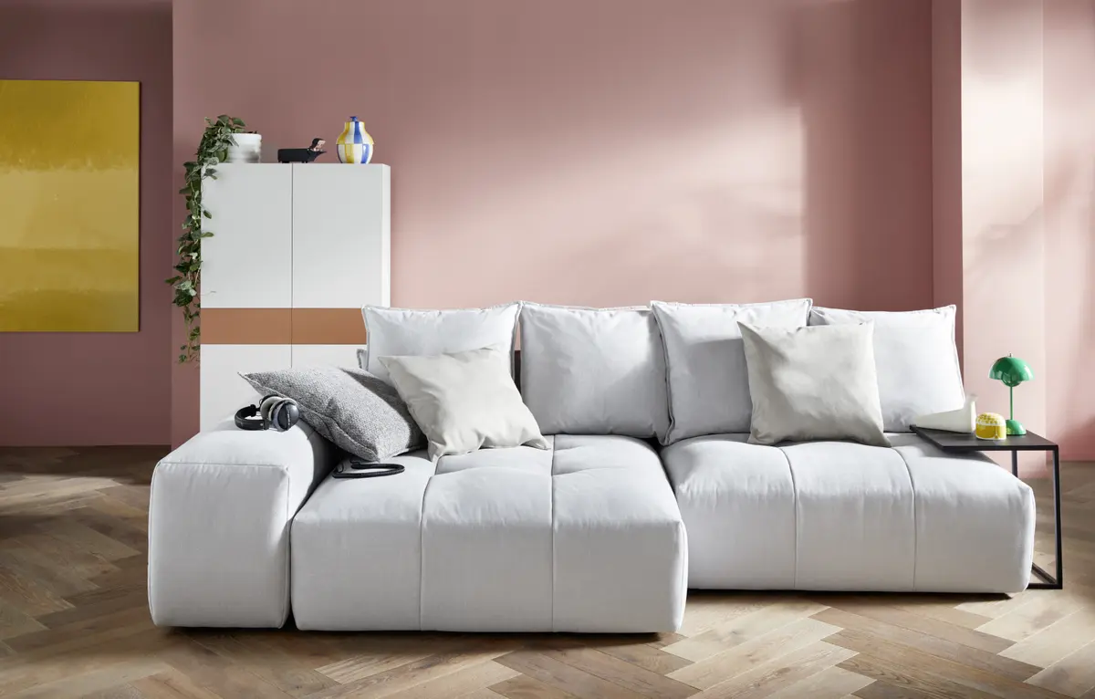 Ecksofa Palazzina - Longchair links, 1,5-sitzer, Stoff, Hellgrau