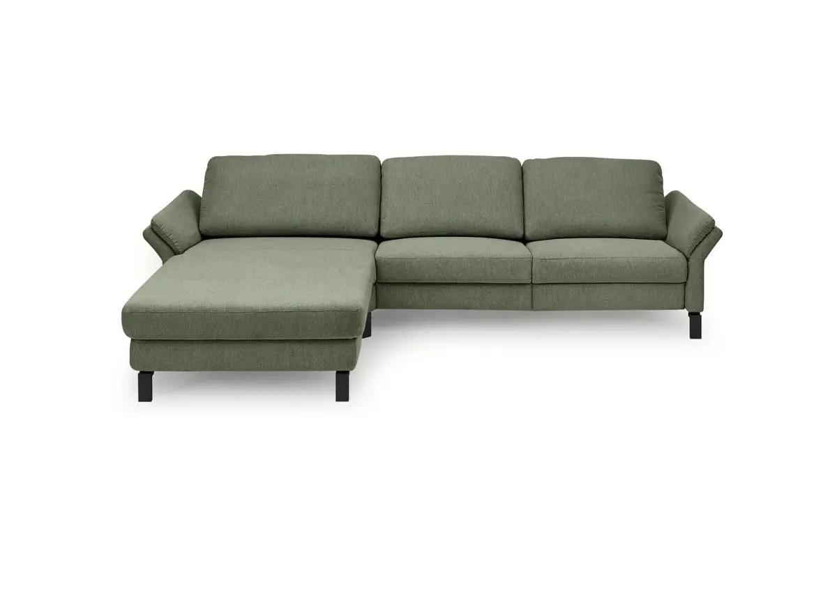 Ecksofa CALM PREMIUM 2.0 - Longchair links mit 3-Sitzer, Rückenlehne verstellbar, Stoff, Dunkelgrün