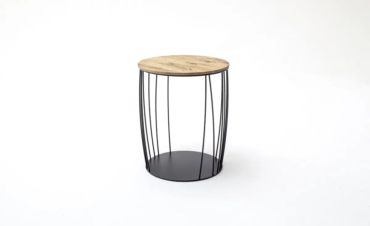 Beistellstisch Pavia - Durchmesser ca. 45 cm, Eiche massiv, Vintage