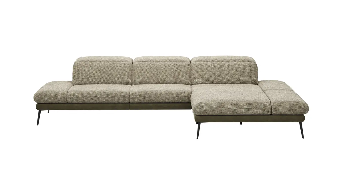 Ecksofa Elena - 2,5-Sitzer und Longchair rechts, Kopfteil/Armlehne verstellbar, Stoff Limette