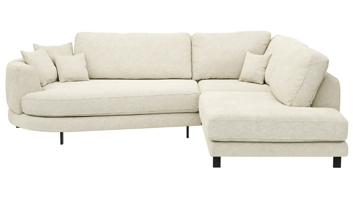 Ecksofa Solenne - Diwan rund links mit Ottomane rechts, Stoff, Weiß