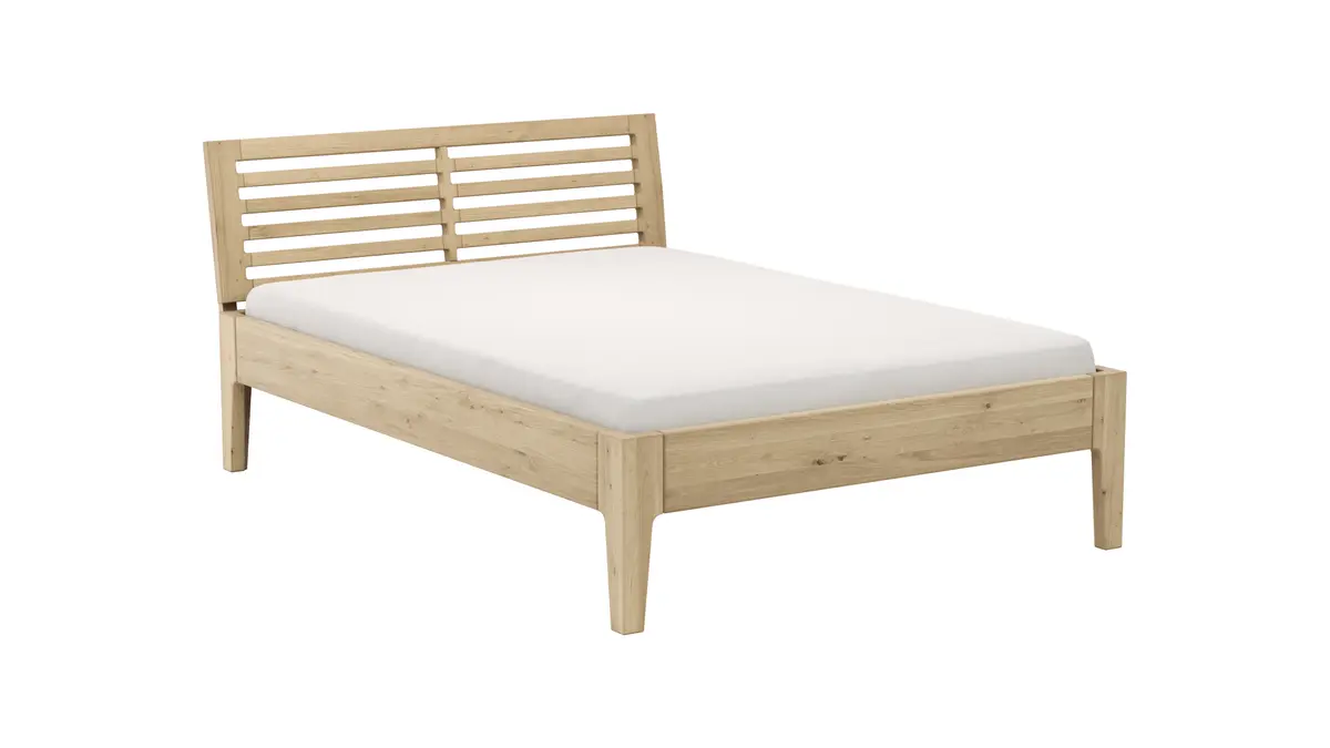 Bettgestell 1660 - Liegefläche ca. 140x200 cm, Wildeiche massiv, bianco geölt