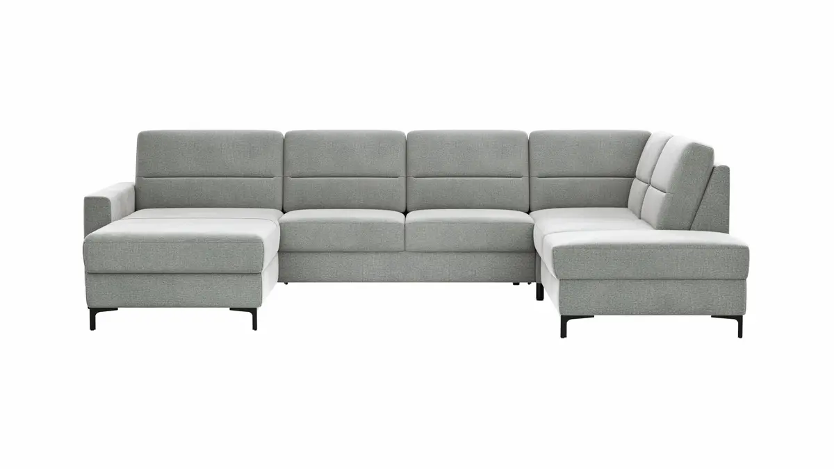 Wohnlandschaft Merlos H - Longchair links und 2,5-Sitzer mit Ecke rechts inkl. Relaxfunktion (motorisch), Stoff, Grau