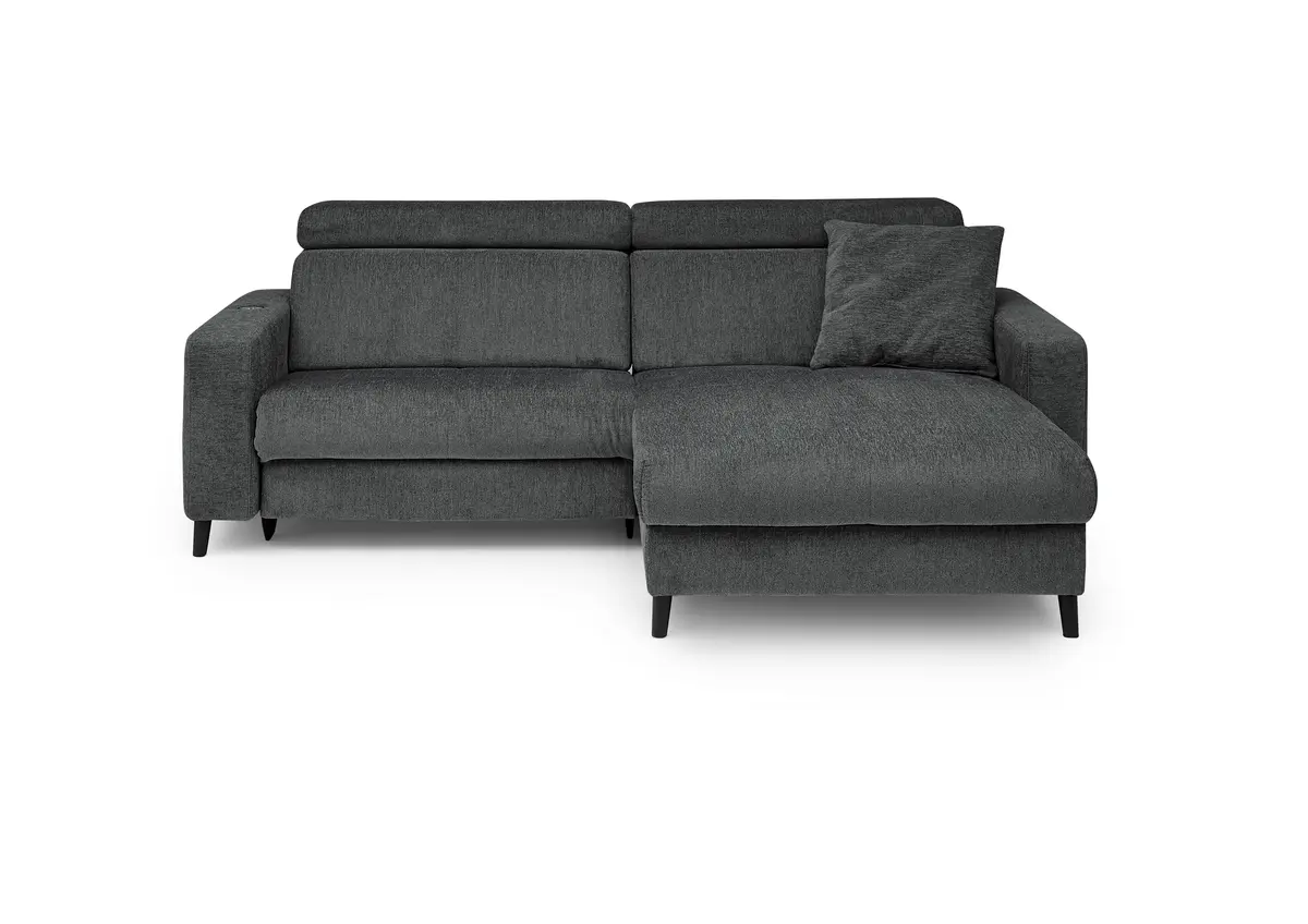 Ecksofa JANKO - 1-Sitzer mit Longchair rechts, Relaxfunktion motorisch, Stoff, Dunkelgrau