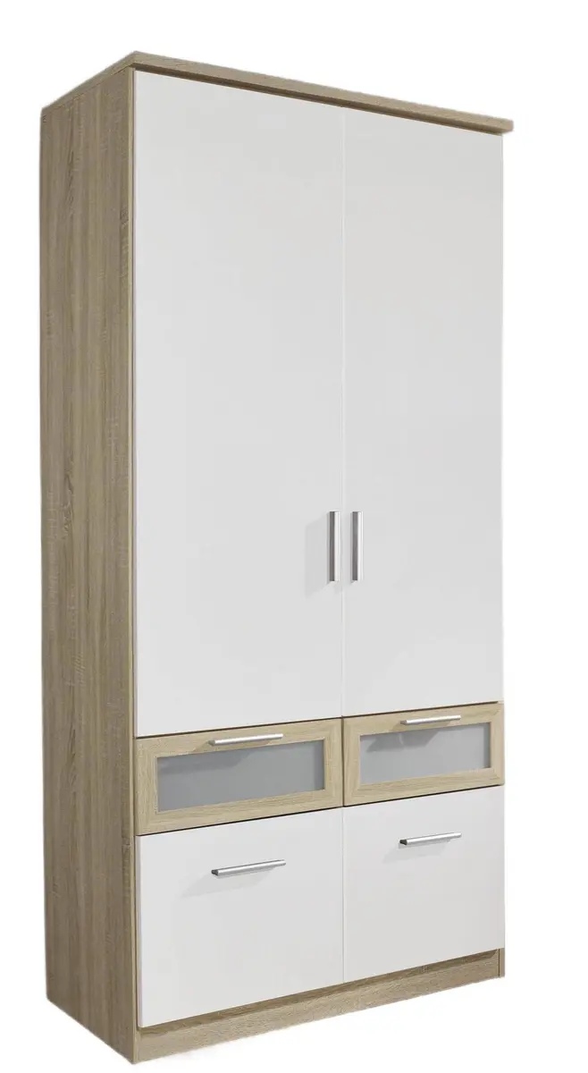 Drehtürenschrank RIMON- B ca. 91 cm, Eiche Dekor, Weiß