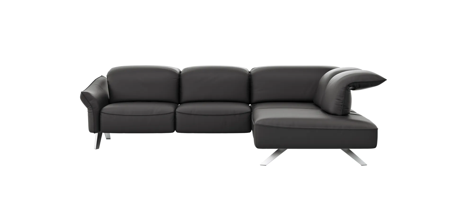 Ecksofa Bormio - 2,5-Sitzer mit Ecke rechts inklusive Relaxfunktion (motorisch), Leder, Schwarz 100861