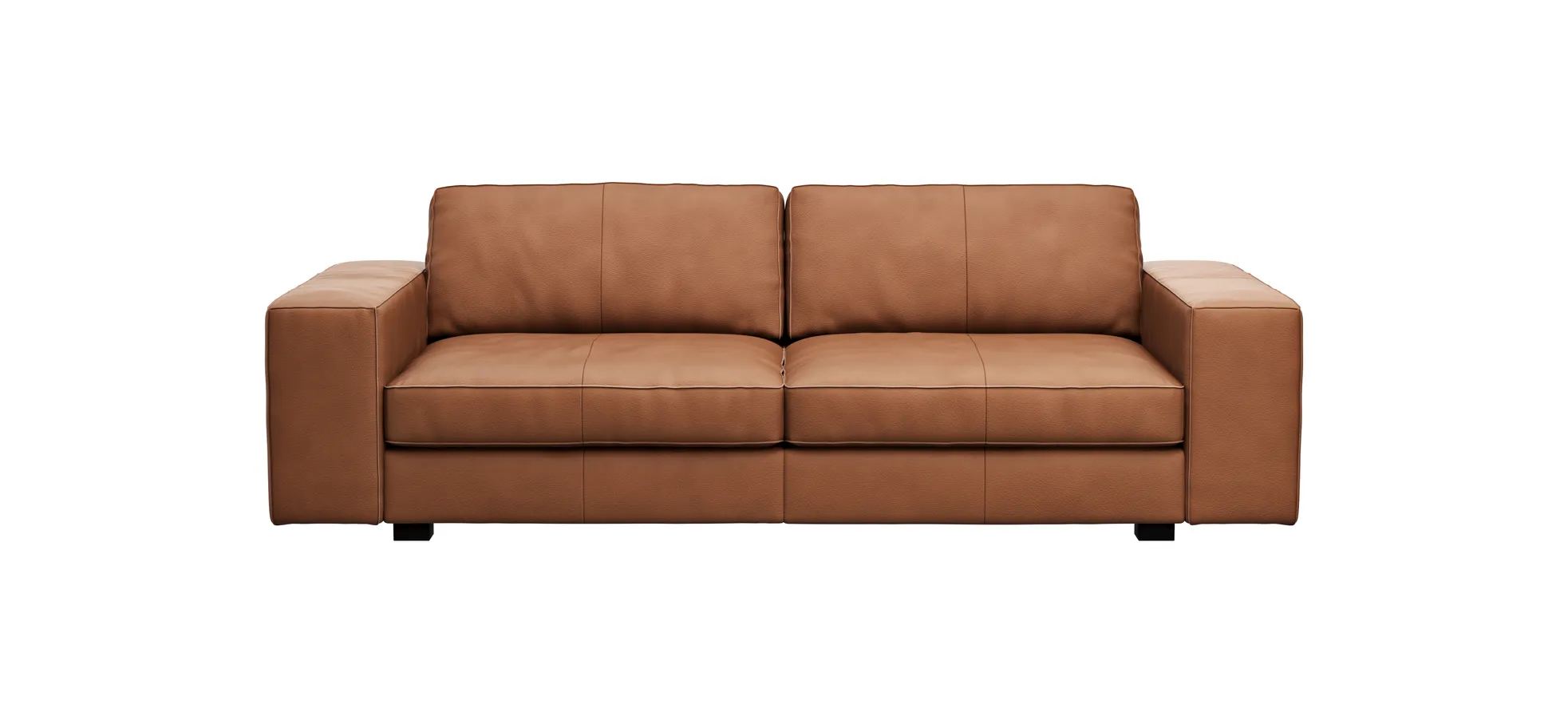 Sofa Aprino 1 - 3,5-Sitzer L, Dickleder, Cognac, Armlehne Block breit 111286