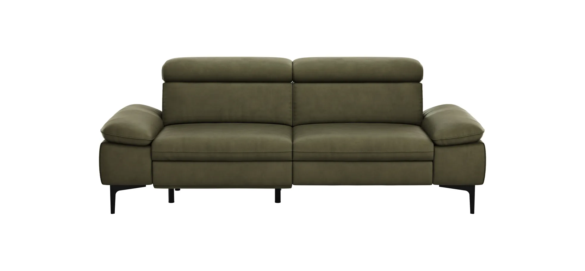 Sofa Felipa - 3-Sitzer inkl. Relaxfunktion (motorisch) und Kopfteil verstellbar, Leder, Olive 1051381