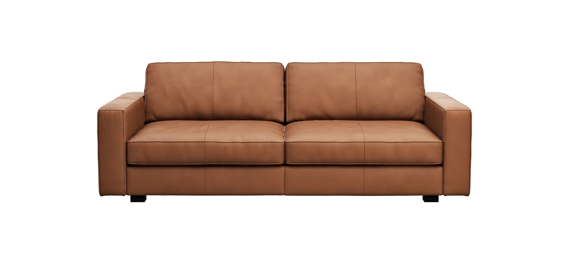 Sofa Aprino 2 - 3,5-Sitzer L, Dickleder, Cognac, Armlehne Block schmal 111301