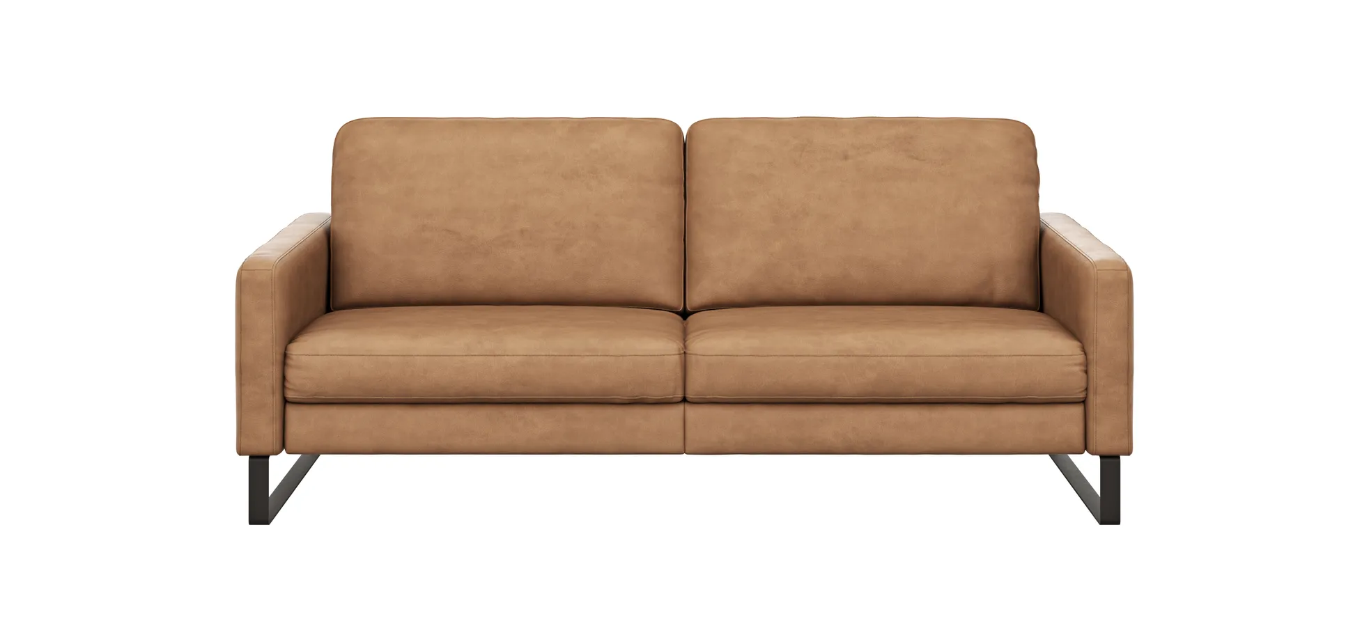 Sofa Enna - 3,5-Sitzer, Armlehne A, Leder, Cognac, Kufe, Schwarz 111489