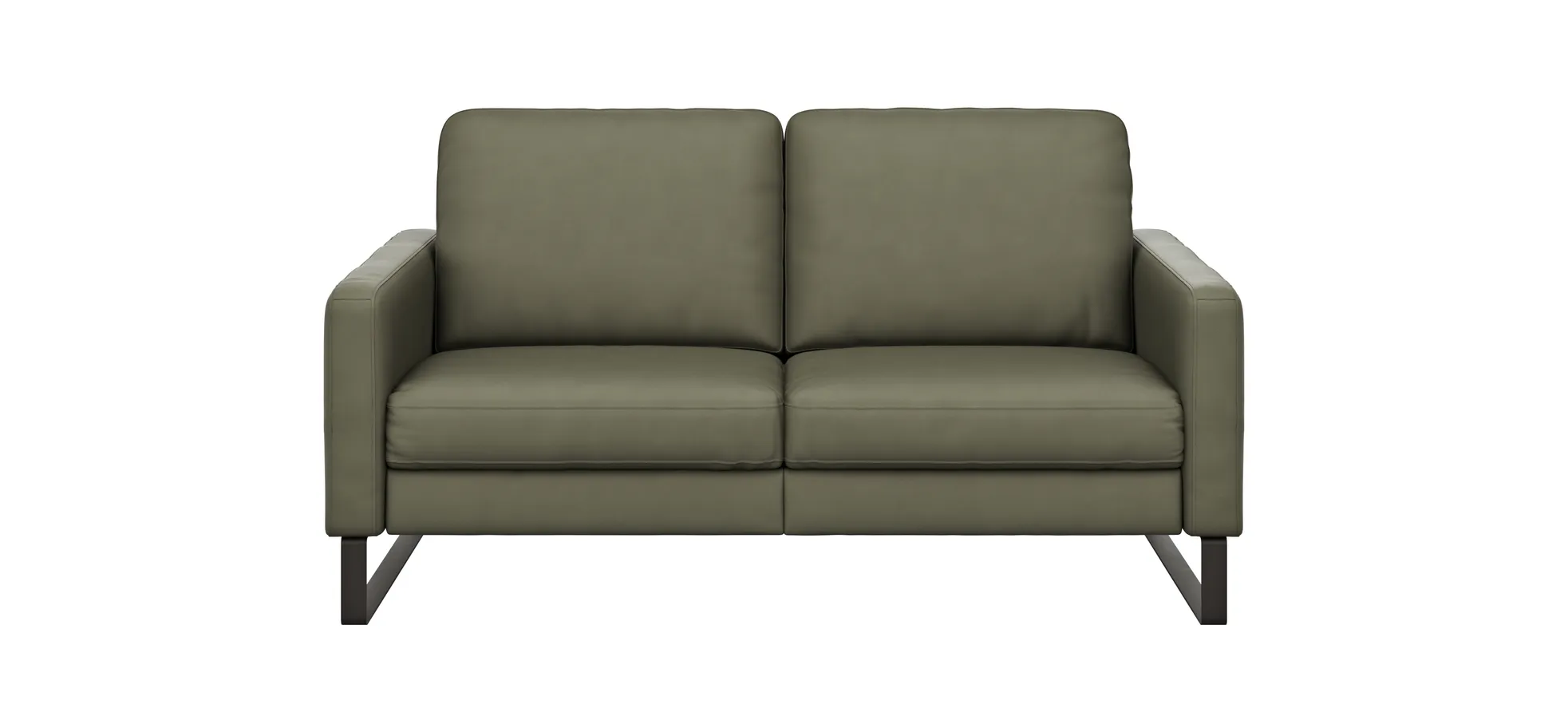Sofa Enna - 2,5-Sitzer, Armlehne A, Leder, Olive, Kufe, Schwarz 111506