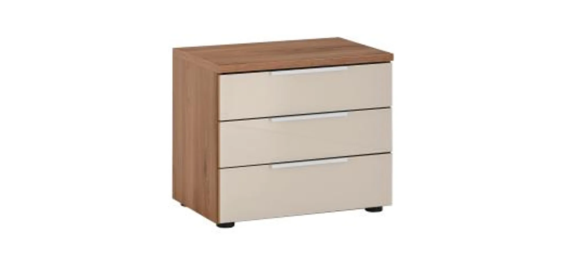 Nachtkonsole  mit 3 Schubkästen - B.ca. 58 cm, Elfenbeinglas, Eiche Dekor