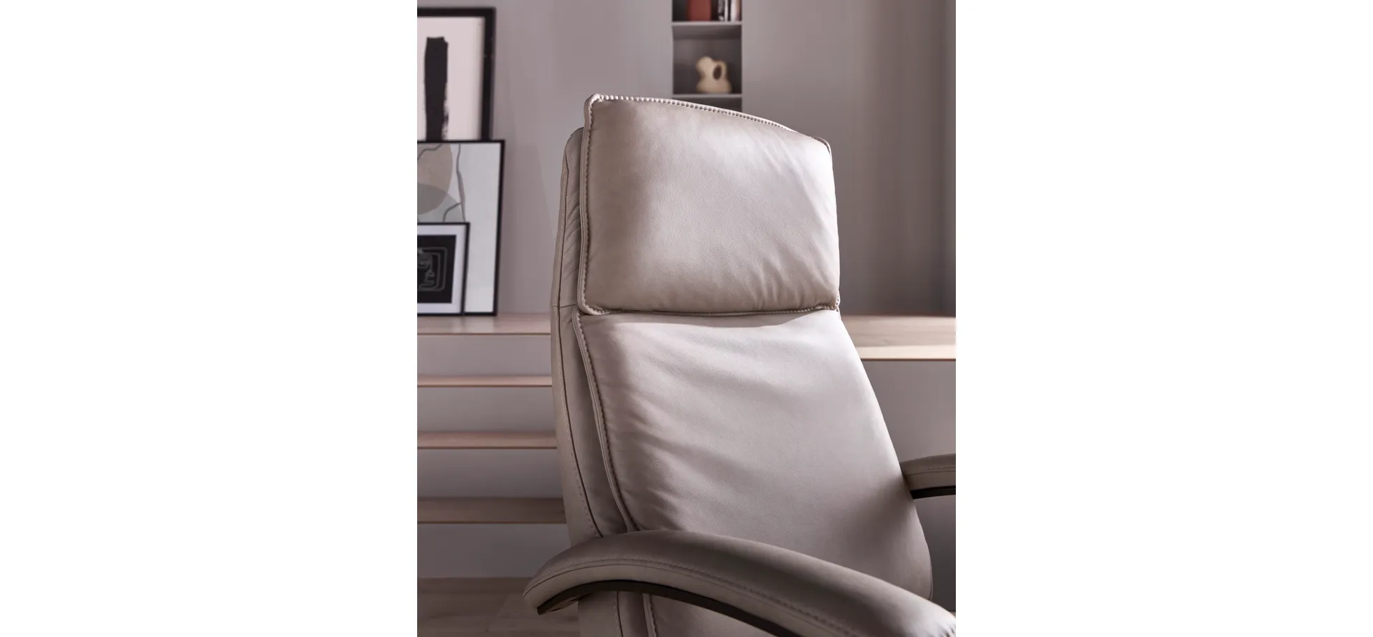 Relaxsessel Avela Relax - Größe L, Kopf-/ Fußteil und Rückenlehne verstellbar, Leder, Steingrau