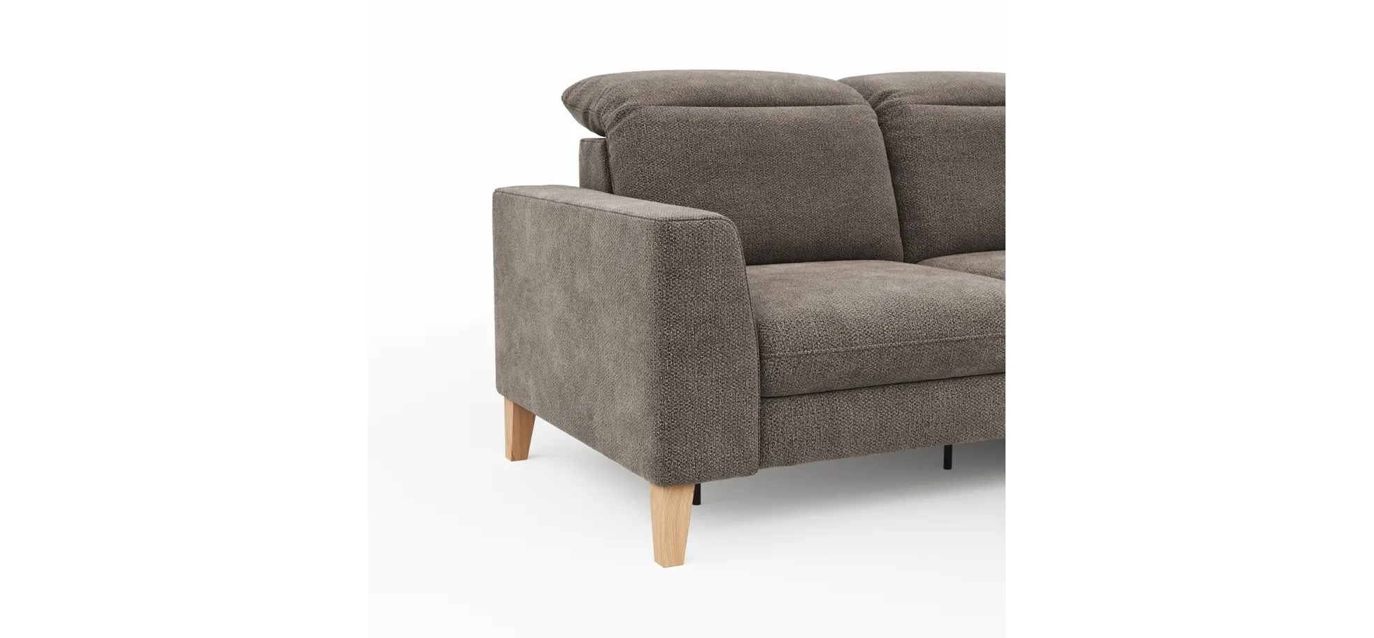 Ecksofa Alegria Plus - 2,5-Sitzer mit Longchair rechts inkl. Kopfteil verstellbar (motorisch+manuell) und Relaxfunktion (motorisch), Stoff, Nougat