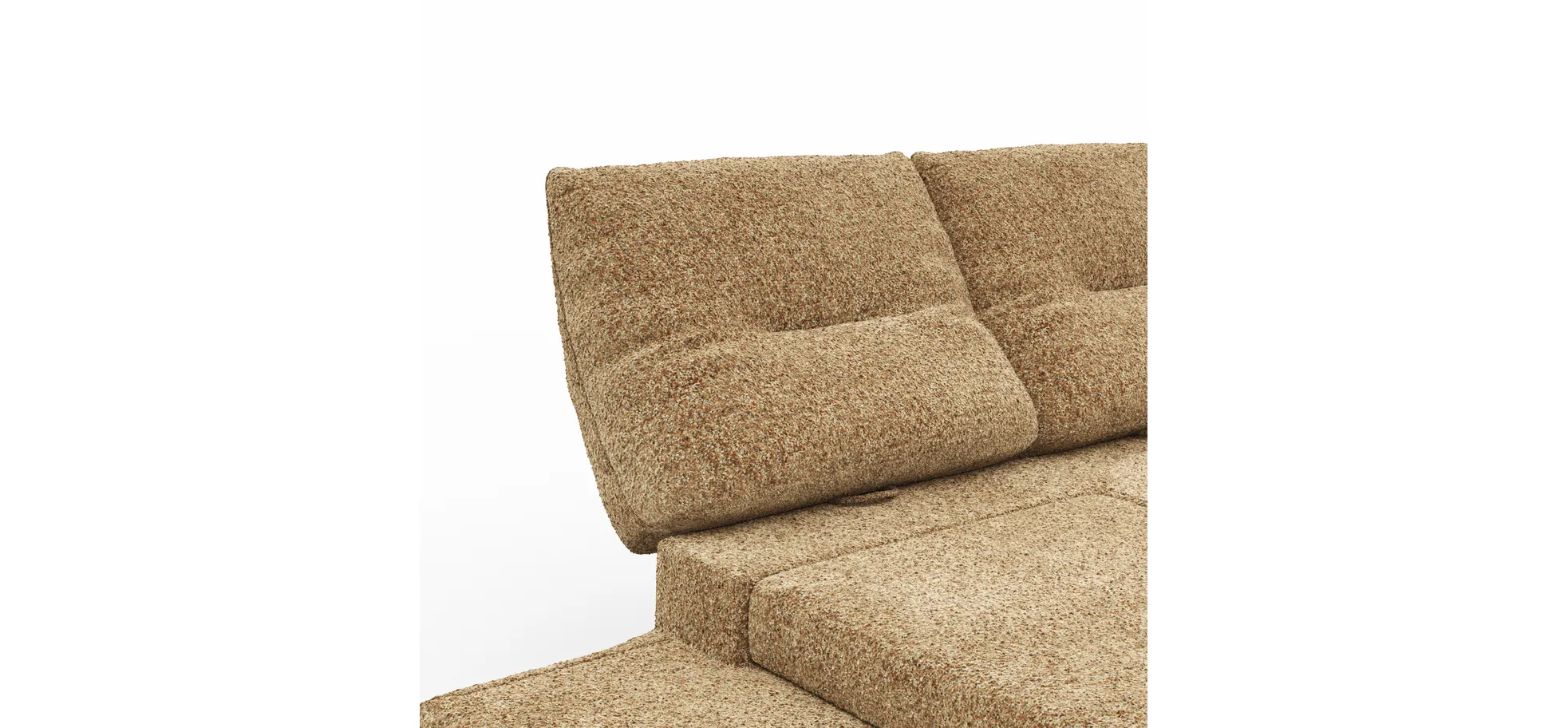 Ecksofa Lucero 2.0 - 2-Sitzer mit Longchair rechts inkl. Sitztiefenverstellung, Drehsitz und Sitztiefe verstellbar, Stoff, Cognac