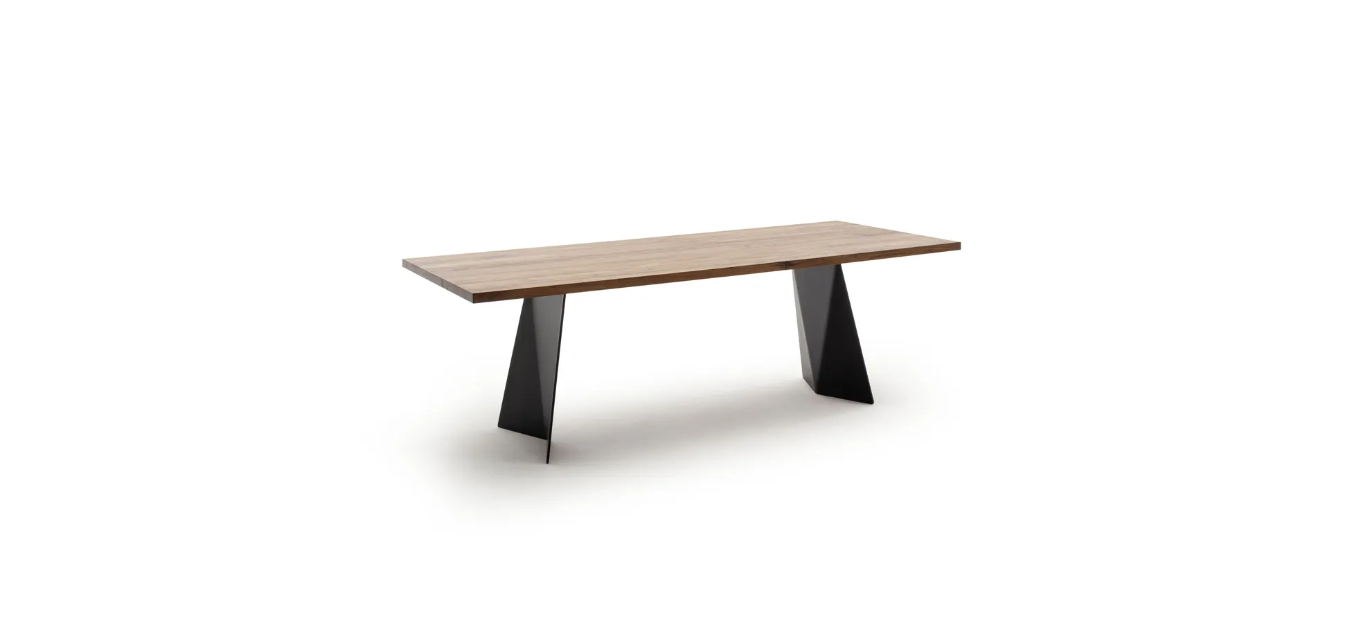 Esstisch 3100 - LB ca. 220x100 cm, Nussbaum Massiv, Stahlwange geneigt, Schwarz