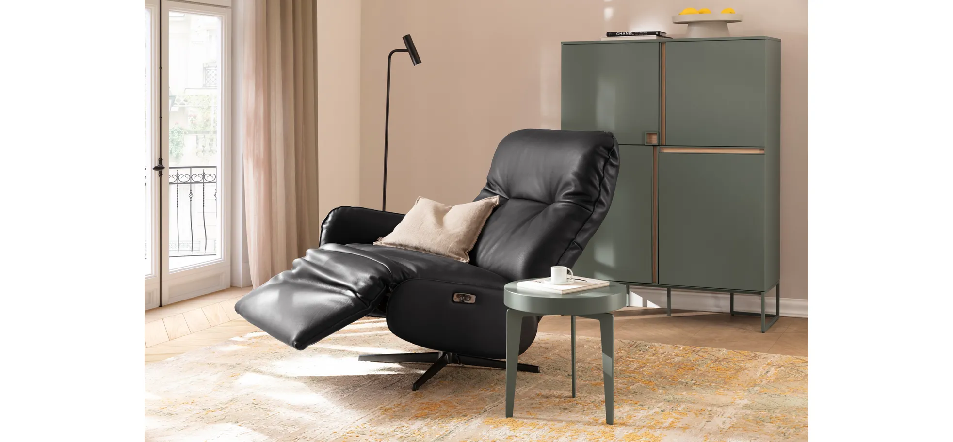 Loungesessel Lovere - Leder, Schwarz, Armlehne links