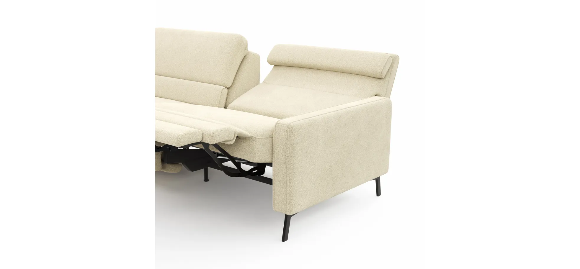 Ecksofa Valera - Ecke mit 3-Sitzer rechts inkl. Rückenlehne verstellbar und Relaxfunktion motorisch, Stoff, Natur