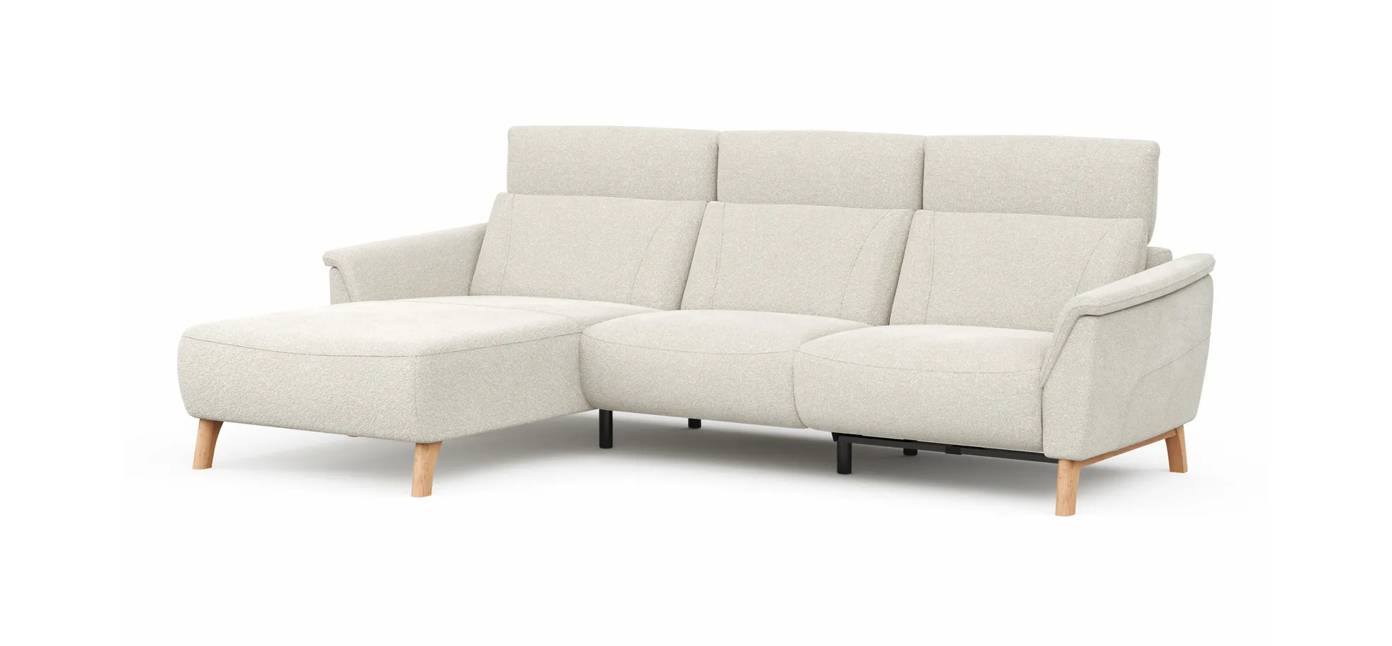 Ecksofa Nevin - Longchair links mit 2-Sitzer rechts, inkl. Relaxfunktion (motorisch) und Kopfpolsterverstellung, Stoff, Weiß