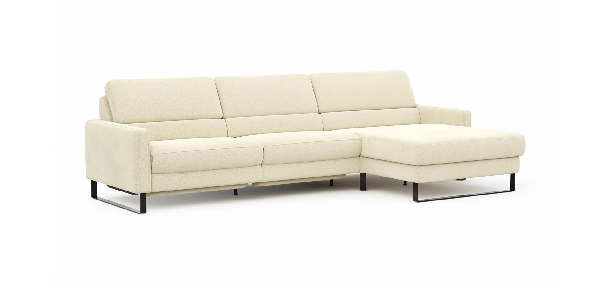 Ecksofa Valera - 3-Sitzer mit Longchair rechts inkl. Rückenlehne verstellbar und Relaxfunktion motorisch, Stoff, Natur
