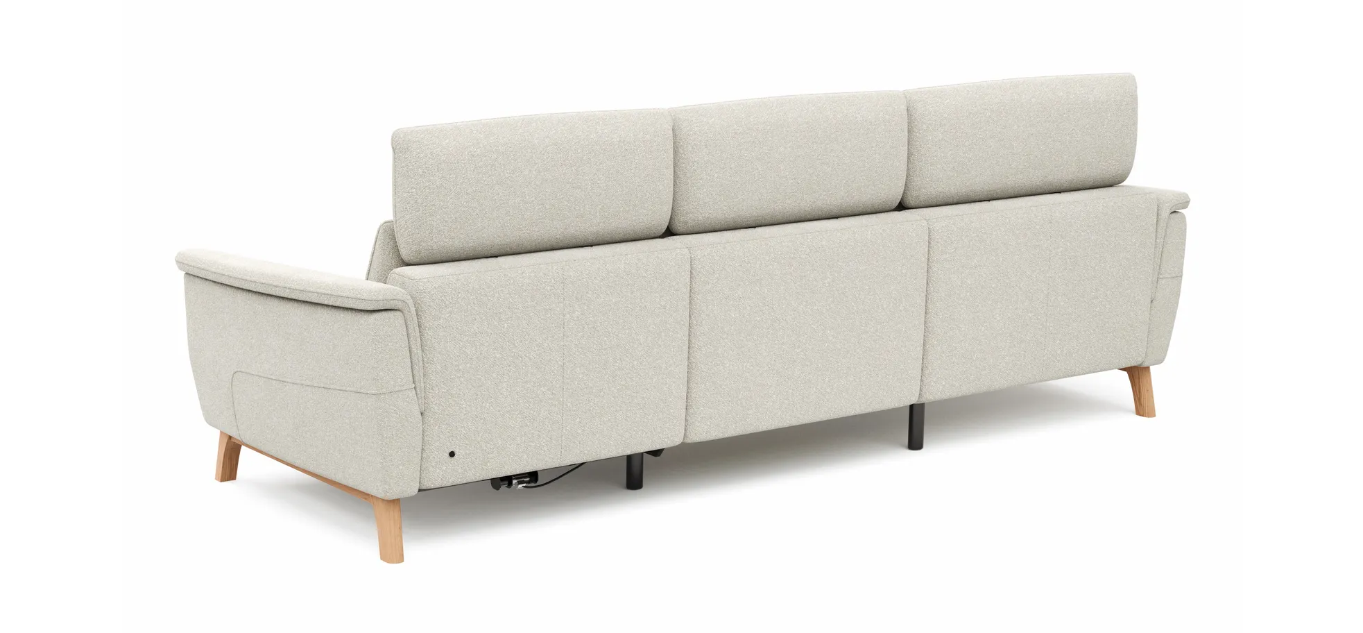 Ecksofa Nevin - Longchair links mit 2-Sitzer rechts, inkl. Relaxfunktion (motorisch) und Kopfpolsterverstellung, Stoff, Weiß