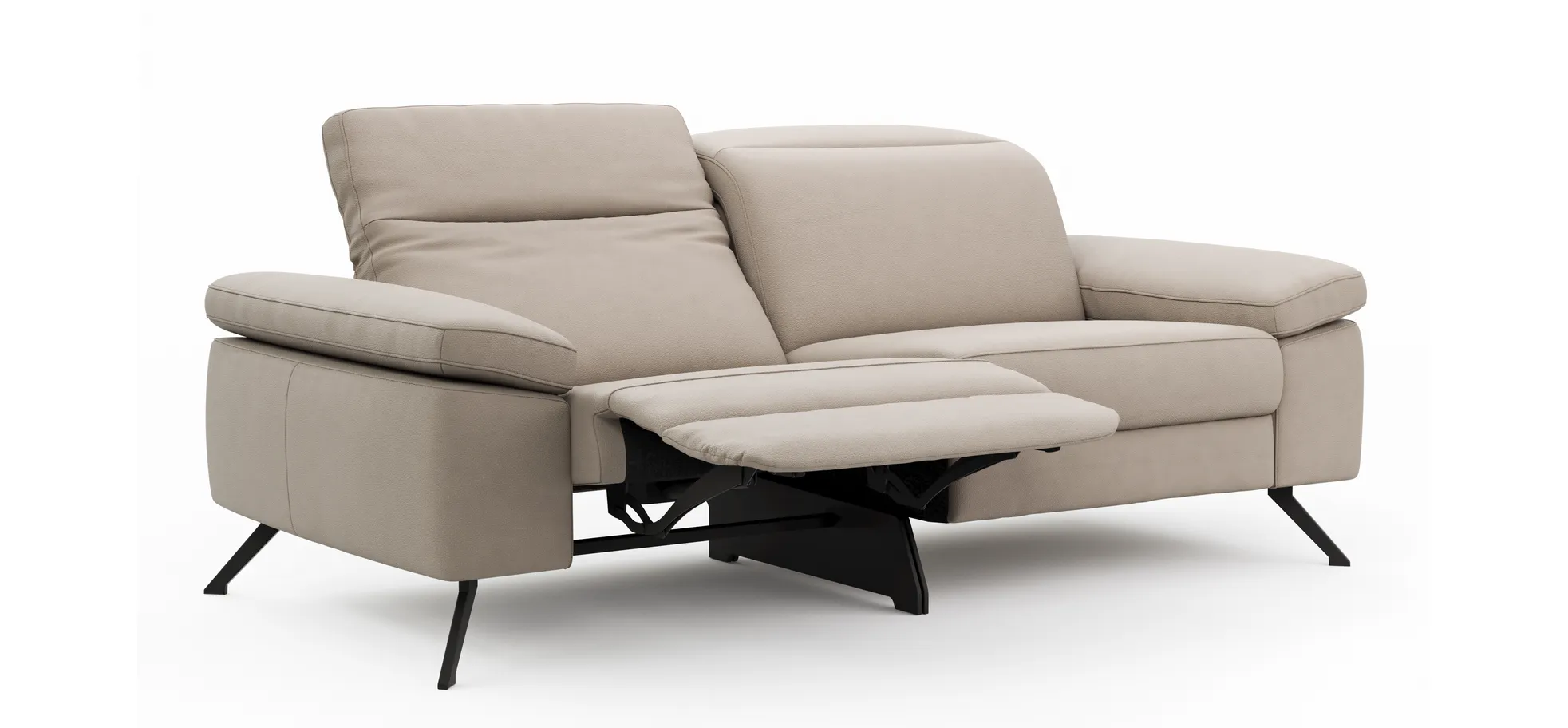 Sofa Rafaela 2.0 - 2,5-Sitzer inkl. 1x Relaxfunktion und Kopfteile verstellbar, Leder, Champagner