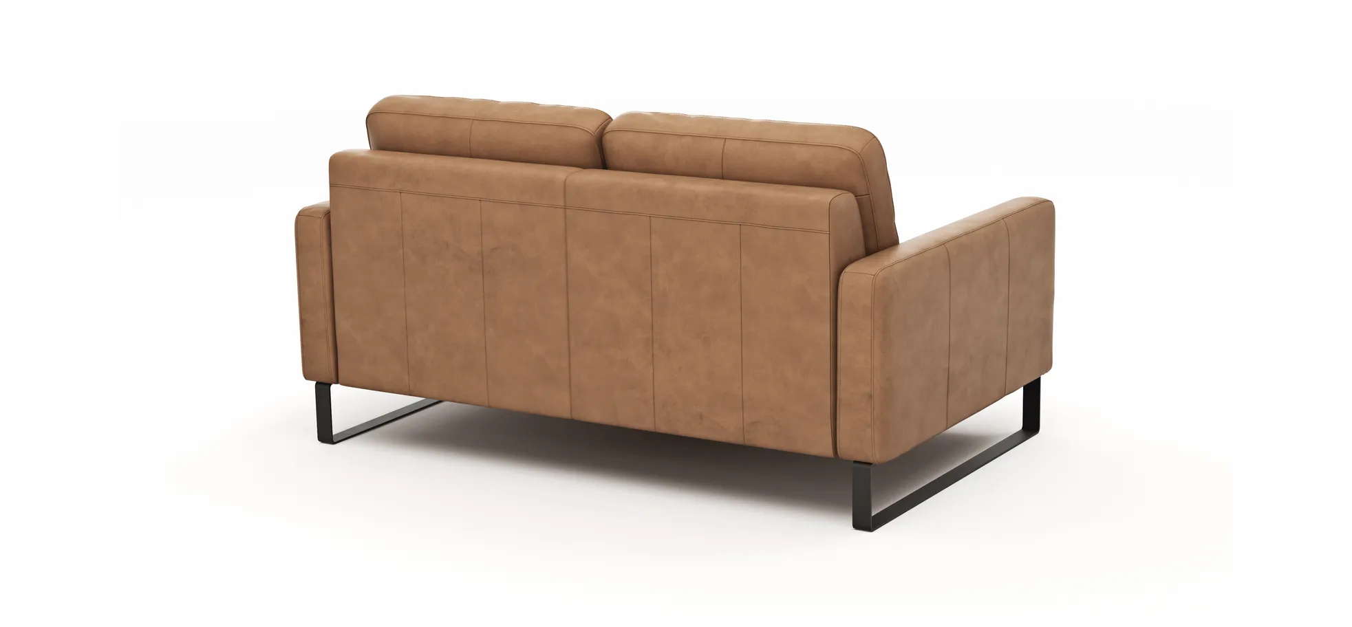 Sofa Enna - 2,5-Sitzer, Armlehne A, Leder, Cognac, Kufe, Schwarz