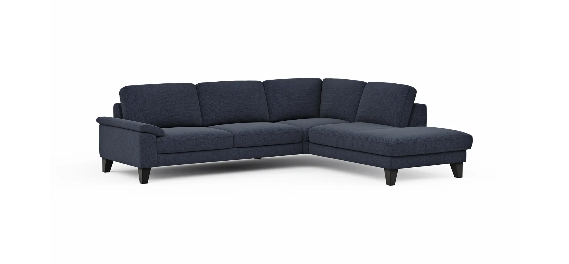 Ecksofa Oviedo - 2,5-Sitzer mit Ecke rechts inkl. Drehsitz, Stoff, Dunkelblau