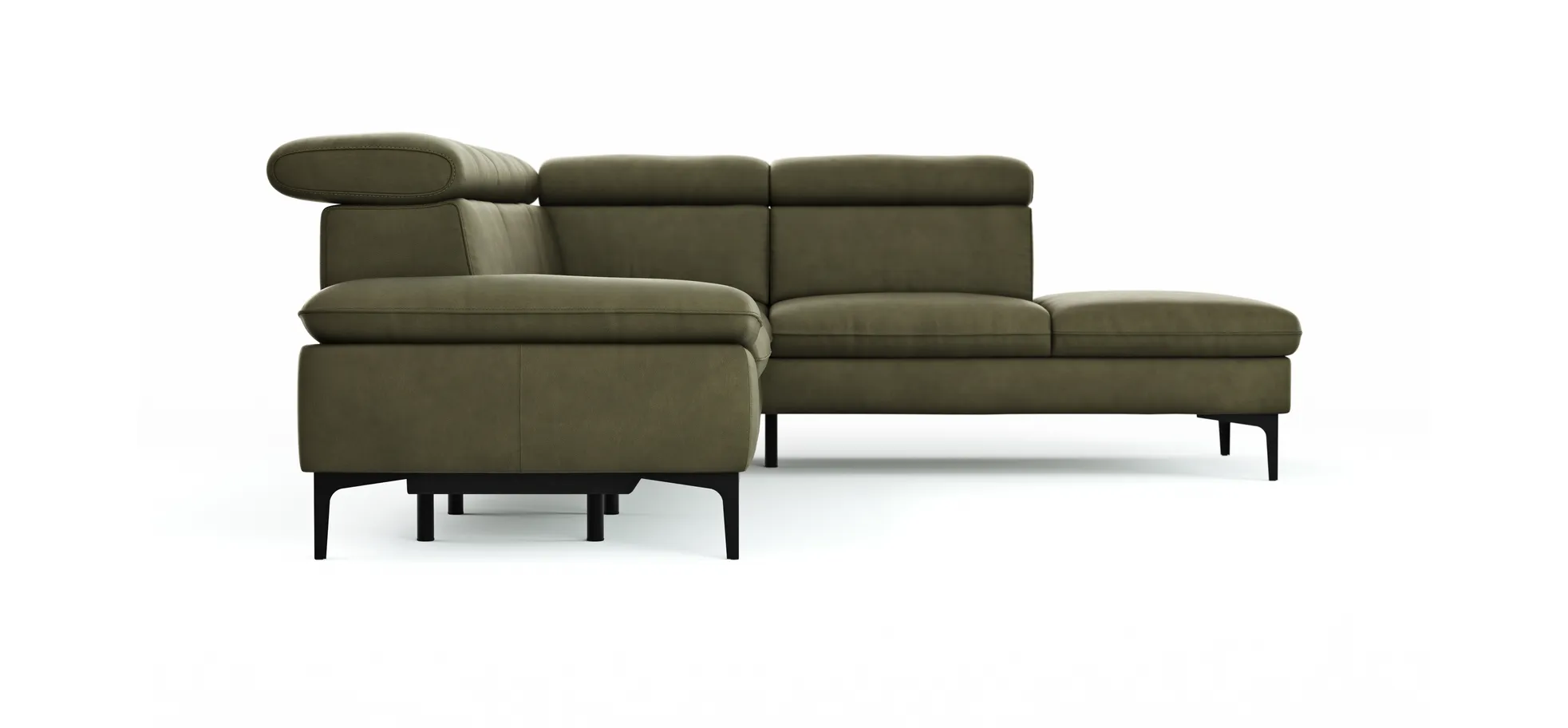 Ecksofa Felipa - 2,5-Sitzer mit Ecke rechts inkl. Armlehne verstellbar und Rückenlehne/Sitztiefe verstellbar (motorisch), Leder, Olive