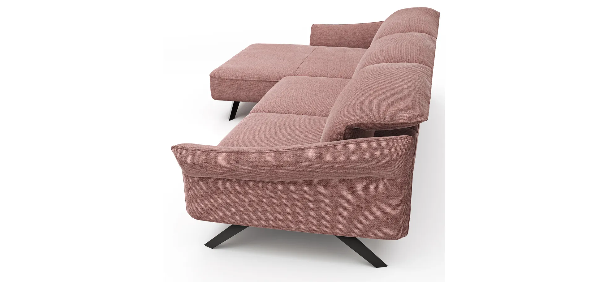 Ecksofa Bormio - Longchair links mit 3-Sitzer, Kopfteilverstellung, Stoff, Pfirsich