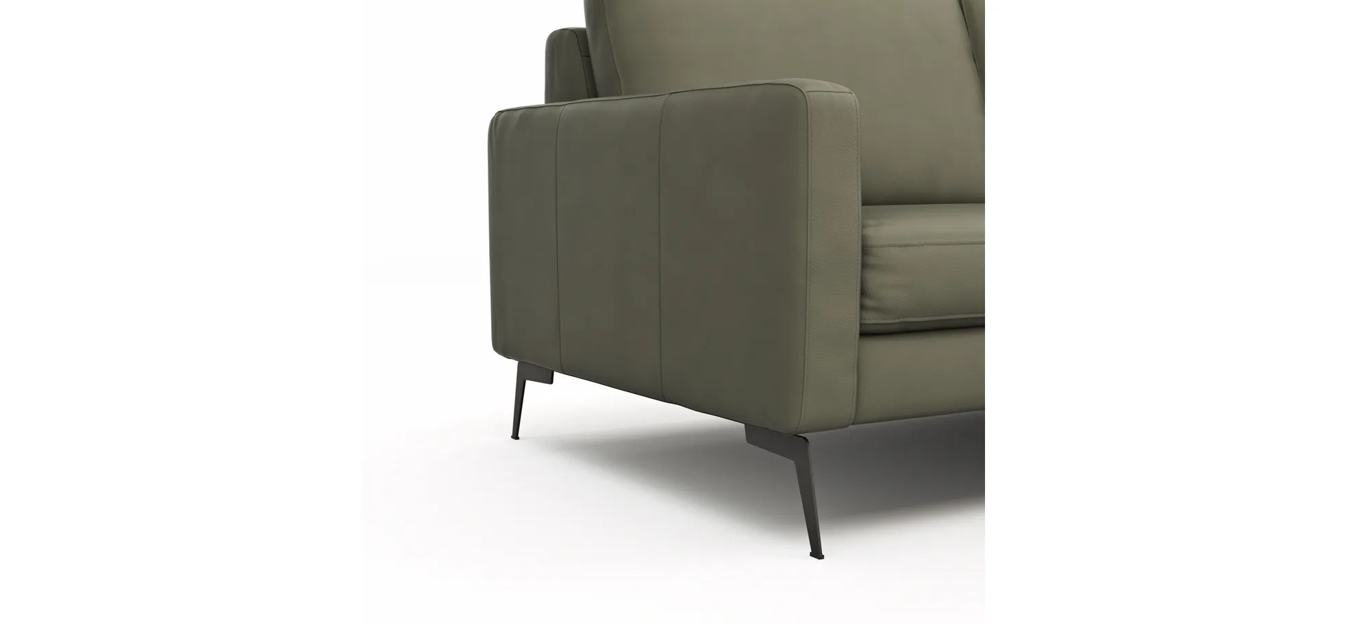 Ecksofa Enna - 3-Sitzer mit Longchair rechts, Armlehne A, Leder, Olive
