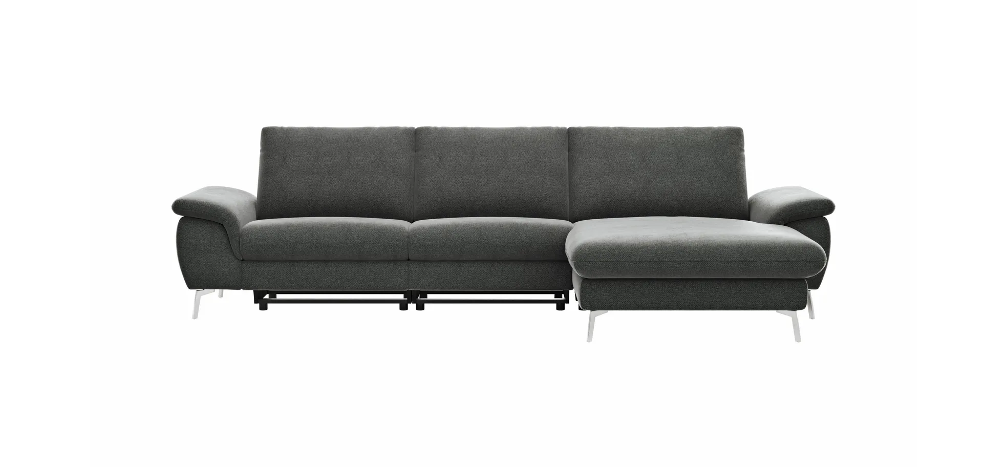 Ecksofa Gotera - 1,5-Sitzer med. + 1,5-Sitzer med. mit Longchair rechts inkl. Rückenlehne verstellbar, Stoff, Anthrazit 1186882