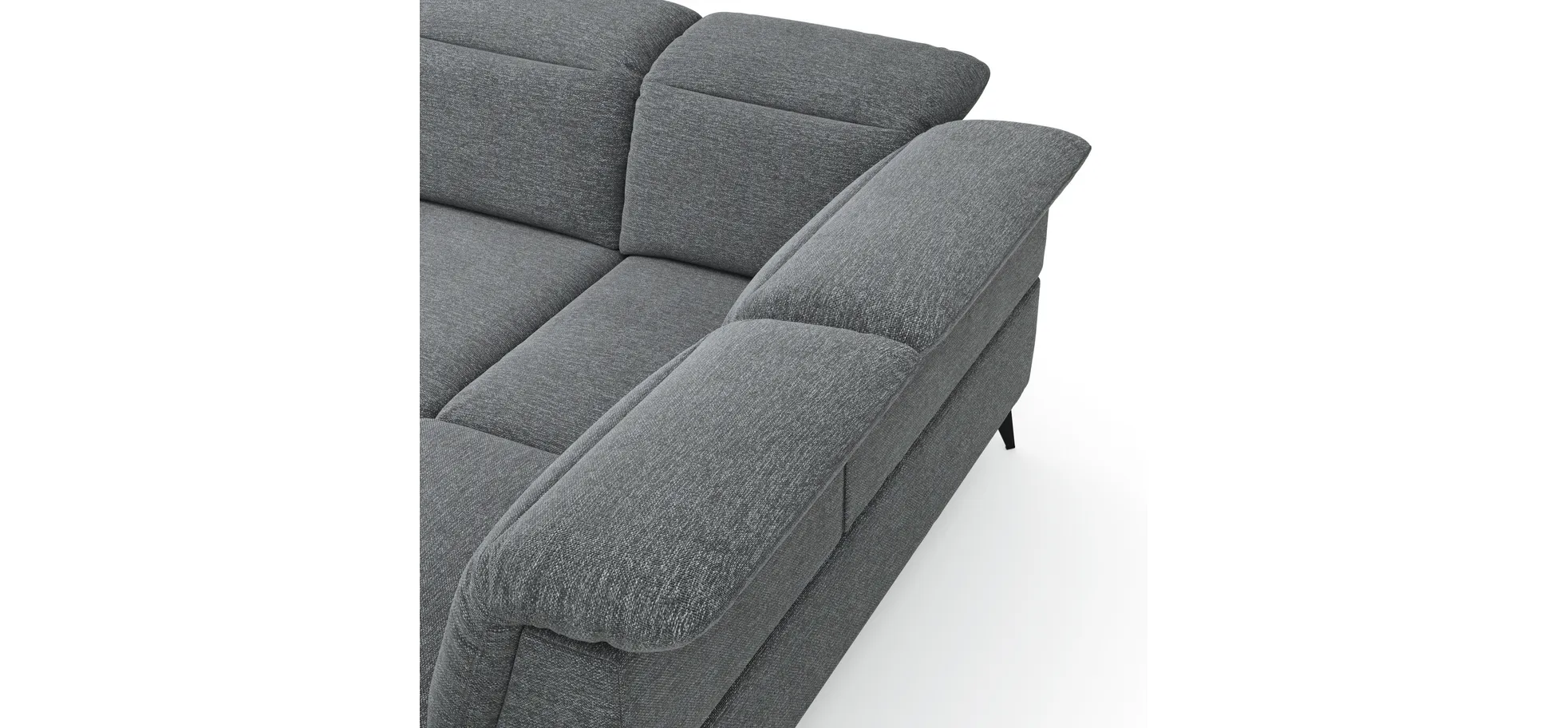 Ecksofa Alegria - 2,5-Sitzer mit Ecke rechts inkl. Kopfteil/ Armlehne/ Sitztiefe verstellbar, Stoff, Graublau