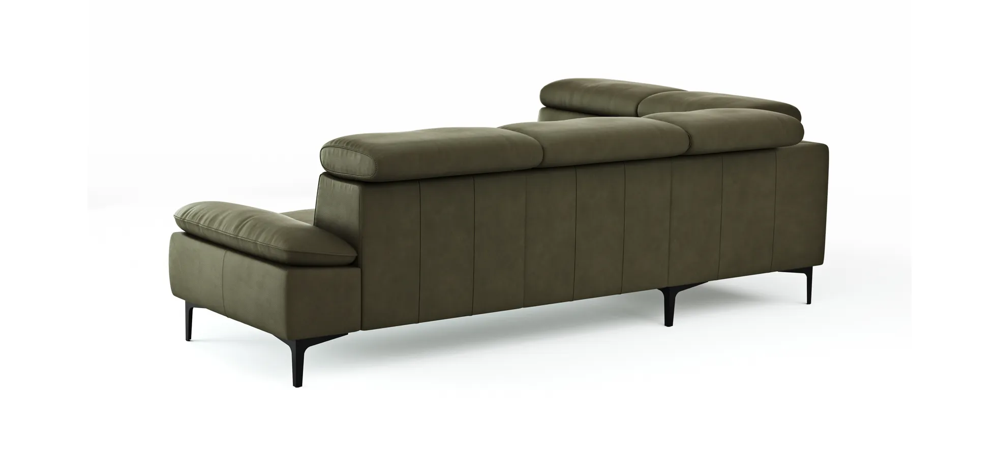 Ecksofa Felipa - Ecke links mit 2,5-Sitzer inkl. Kopfteil verstellbar, Leder, Olive
