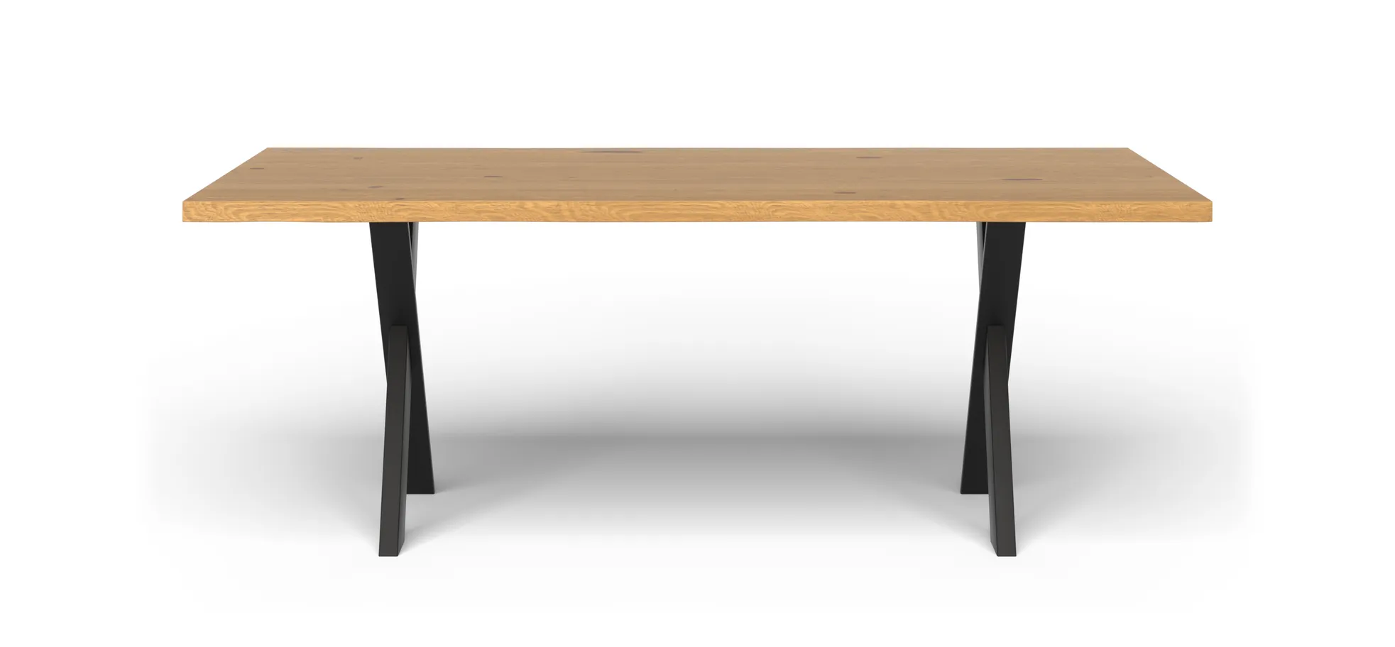 Esstisch 3100 - LB ca. 200x100 cm, Asteiche massiv, Waldkante, Kreuzfuß, Schwarz