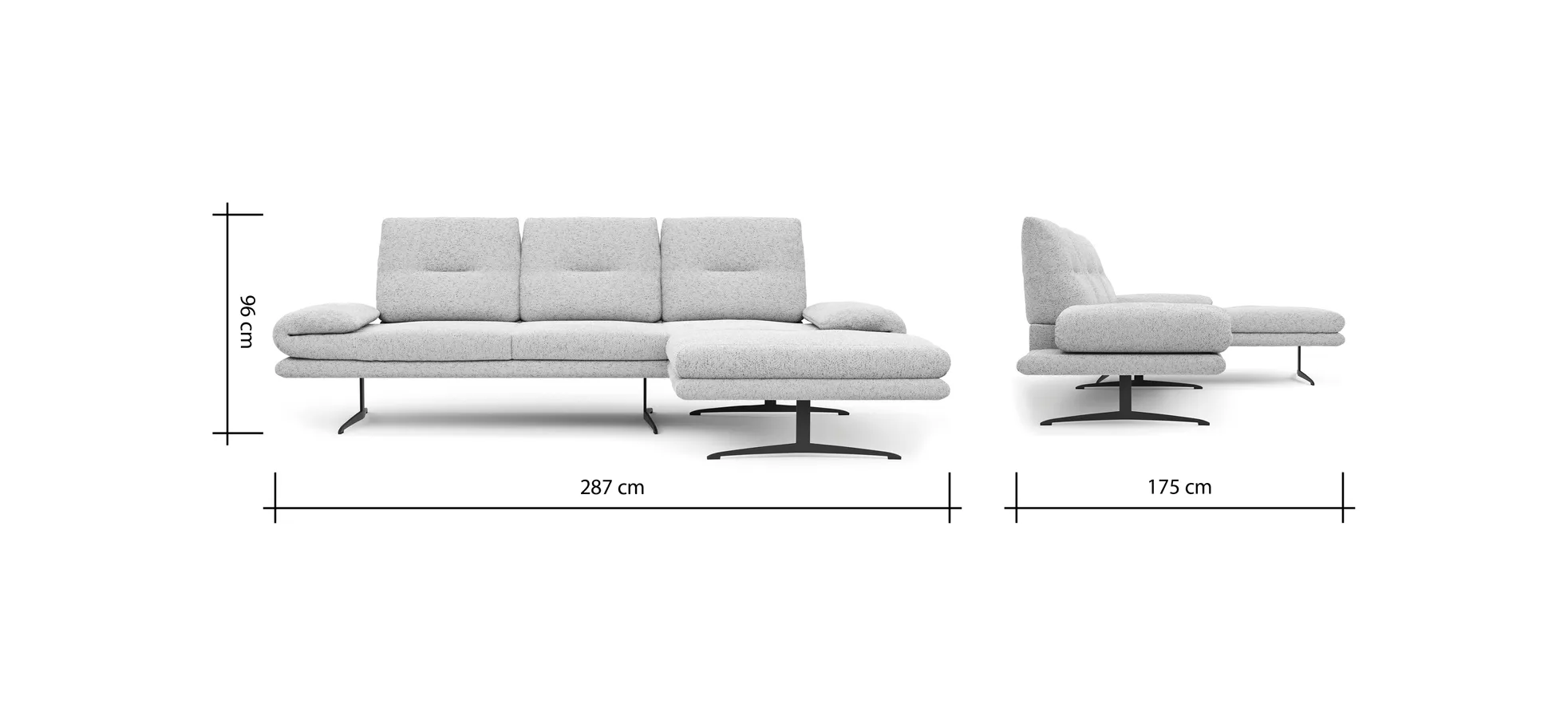 Ecksofa Lucero 2.0 - 2-Sitzer mit Longchair rechts inkl. Sitztiefenverstellung, Drehsitz und Sitztiefe verstellbar, Stoff, Offwhite